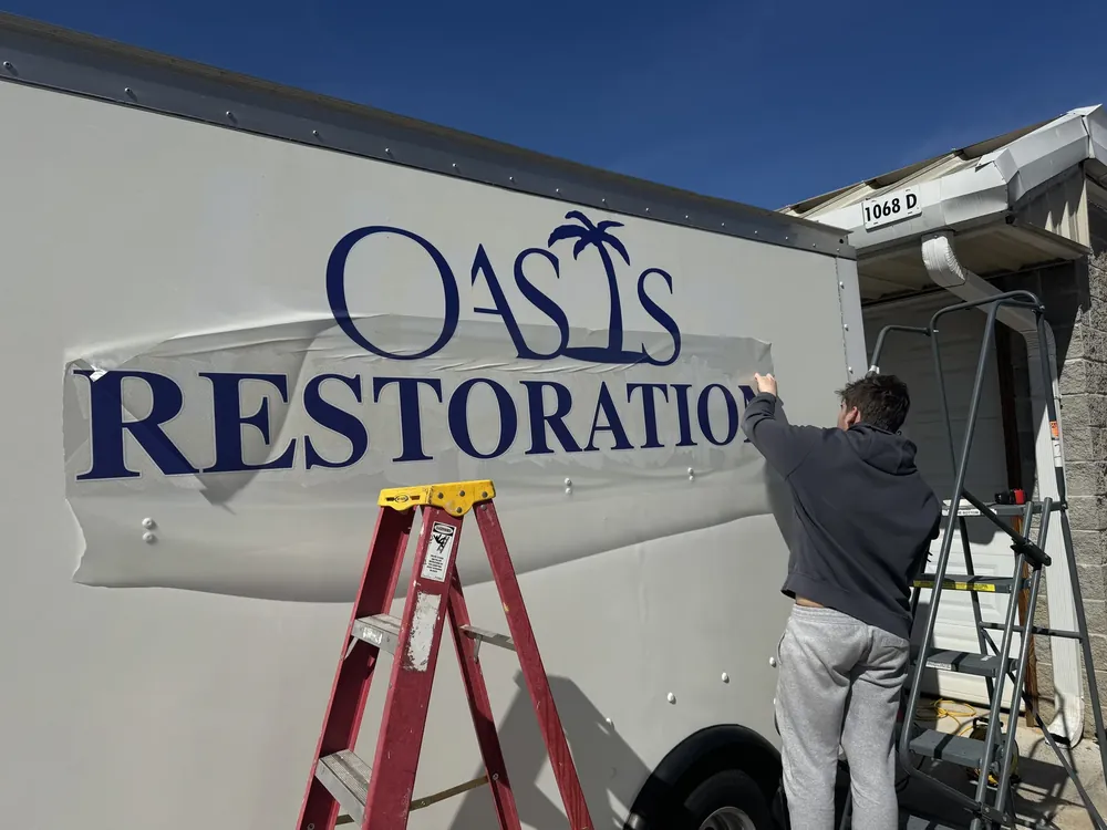 Oasis Restoration box truck being wrapped